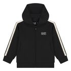 Boys Black Logo Hooded Zip Up Top, 2, hi-res