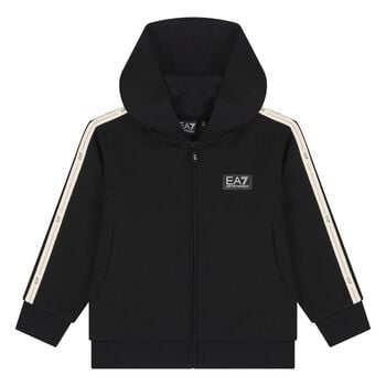 Boys Black Logo Hooded Zip Up Top