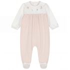 بدلة للبنات مزينة بنقوش زهور باللون الأبيض والبيج, 1, hi-res