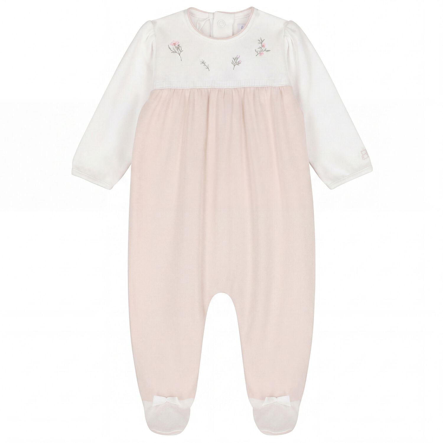 بدلة للبنات مزينة بنقوش زهور باللون الأبيض والبيج, 1, hi-res