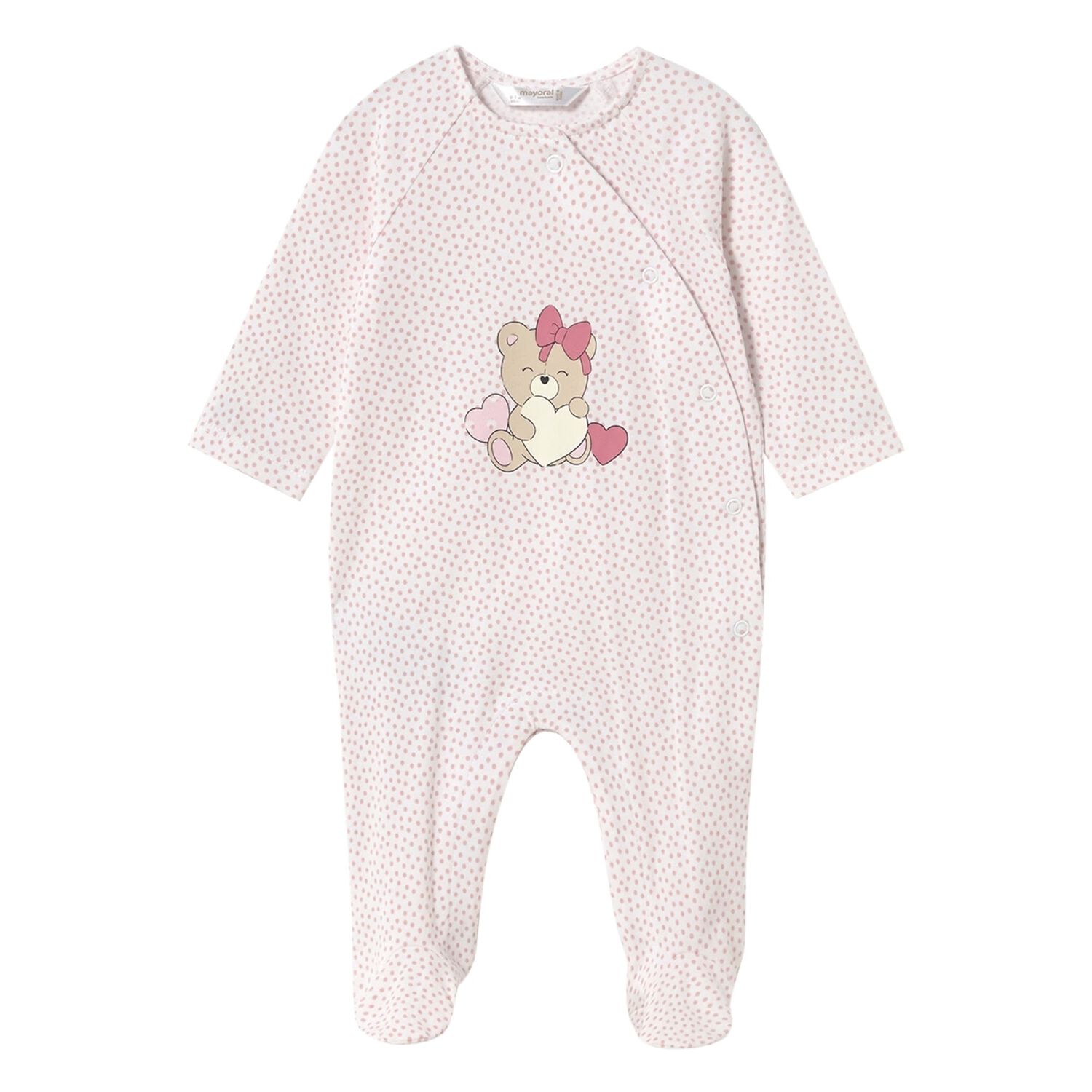 Baby Girls Pink Bear & Hearts Babygrow, 3, hi-res