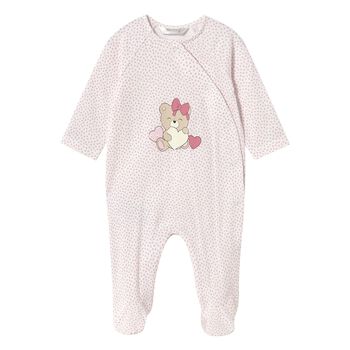 Mayoral Baby Girls Pink Bear & Hearts Babygrow, 3 Baby Girls Pink Bear & Hearts Babygrow