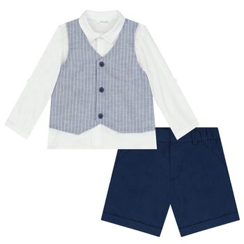 Baby Boys White & Navy Blue Shorts Set