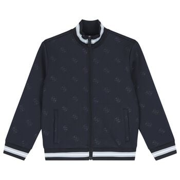 Boys Navy Blue Logo Zip Up Top