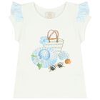 Girls White & Blue Striped Skirt Set, 2, hi-res