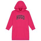 Girls Pink Logo Hooded Dress, 1, hi-res