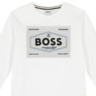 Boys White Logo Long Sleeve Top, 3, hi-res