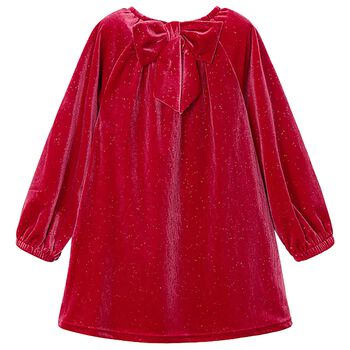 Girls Red Sparkly Velour Dress