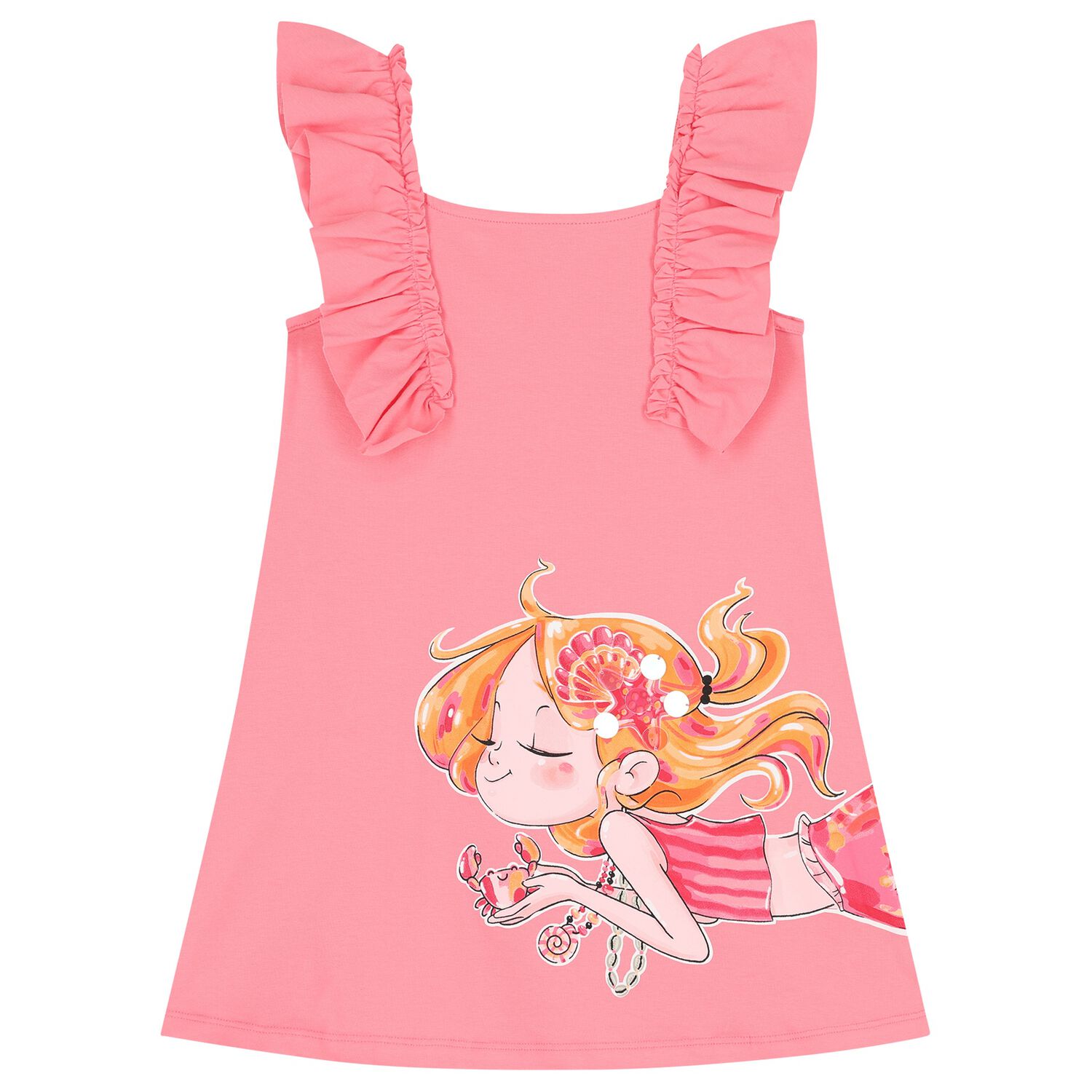 Girls Pink Mermaid Ruffled Dress, 2, hi-res