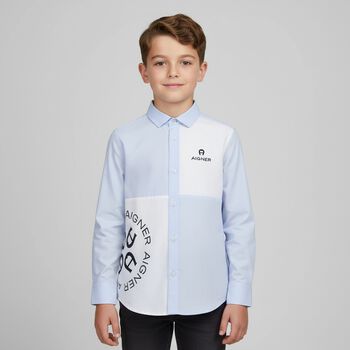 Boys Blue & White Logo Shirt