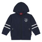 Younger Boys Navy Blue Logo Hooded Zip Up Top, 1, hi-res