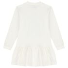 Girls Ivory Teddy Bear Logo Dress, 1, hi-res