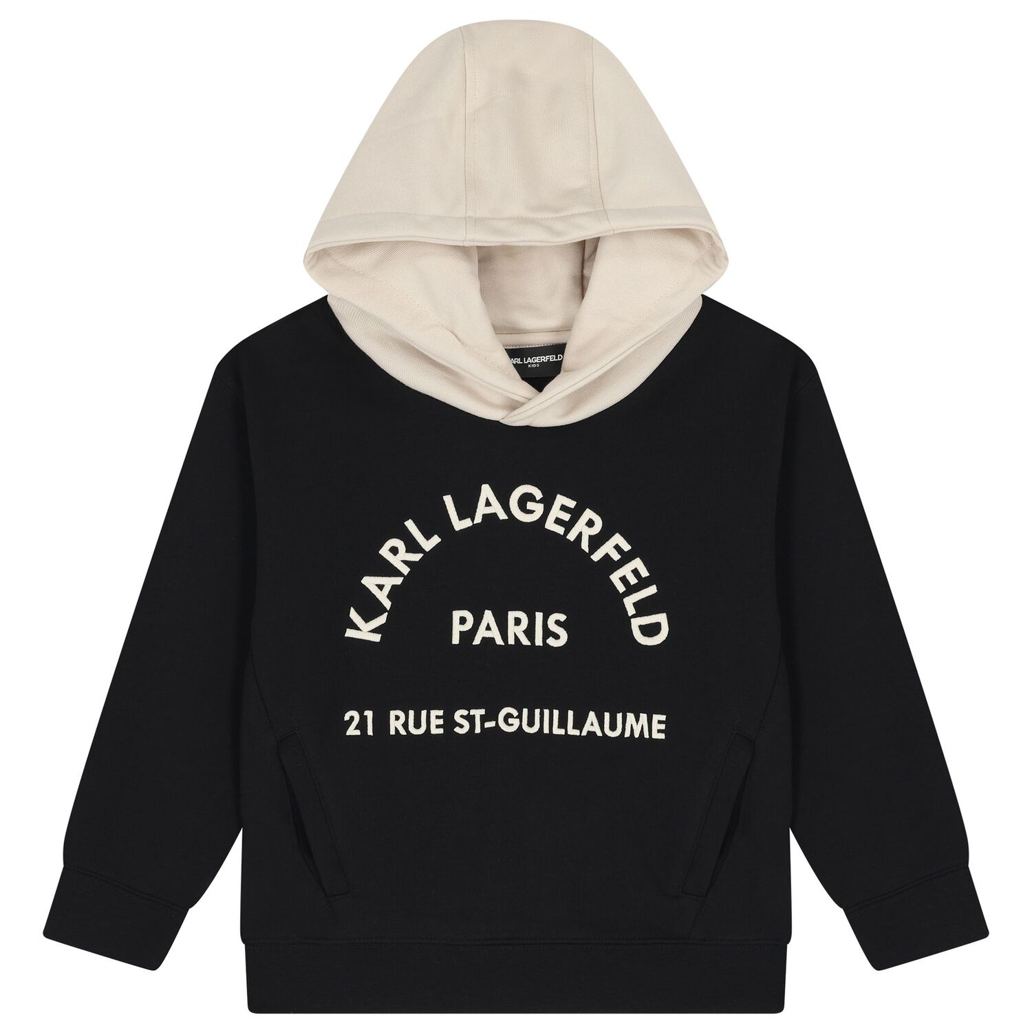 Boys Black & Beige Logo Hooded Top, 2, hi-res