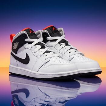 Black , Grey & White Air Jordan 1 Mid Trainers