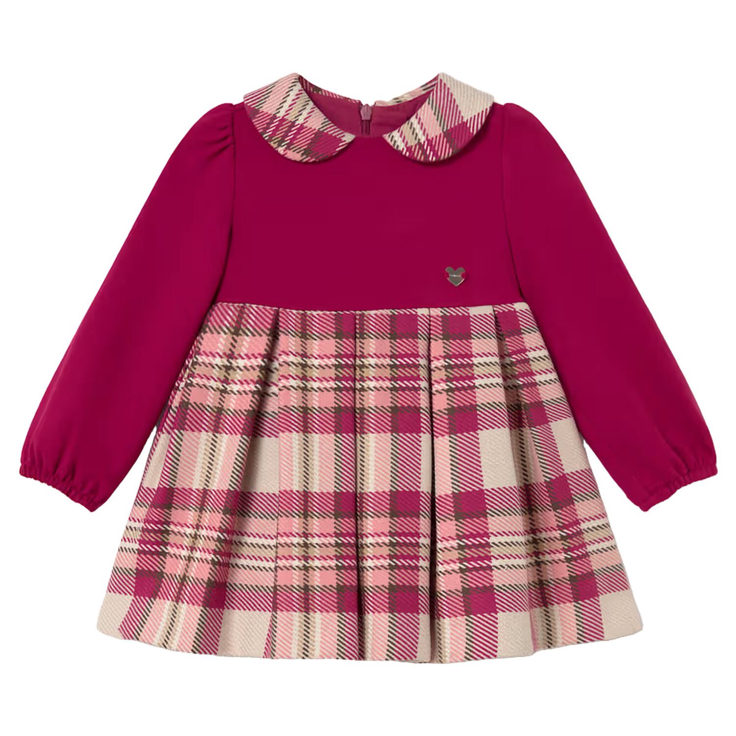 Younger Girls Burgundy & Beige Plaid Dress, 1, hi-res