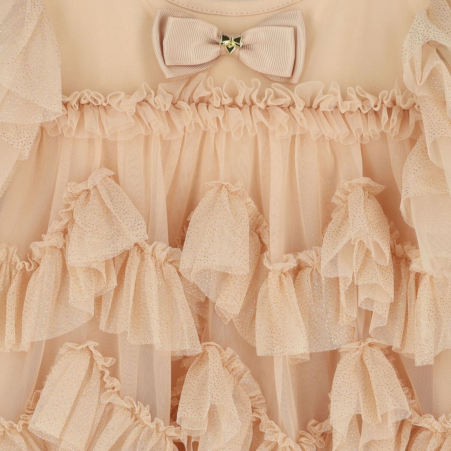 Girls Gold Ruffled Tulle Dress, 1, hi-res