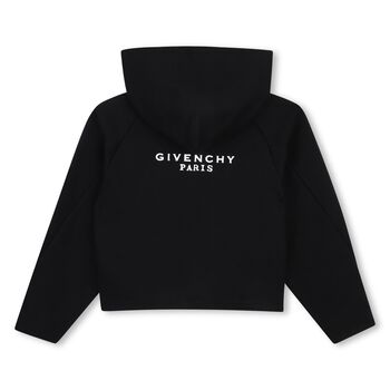 Girls Black Logo Hooded Zip Up Top
