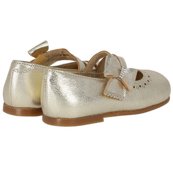 Girls Gold Embellished Bow Shoes