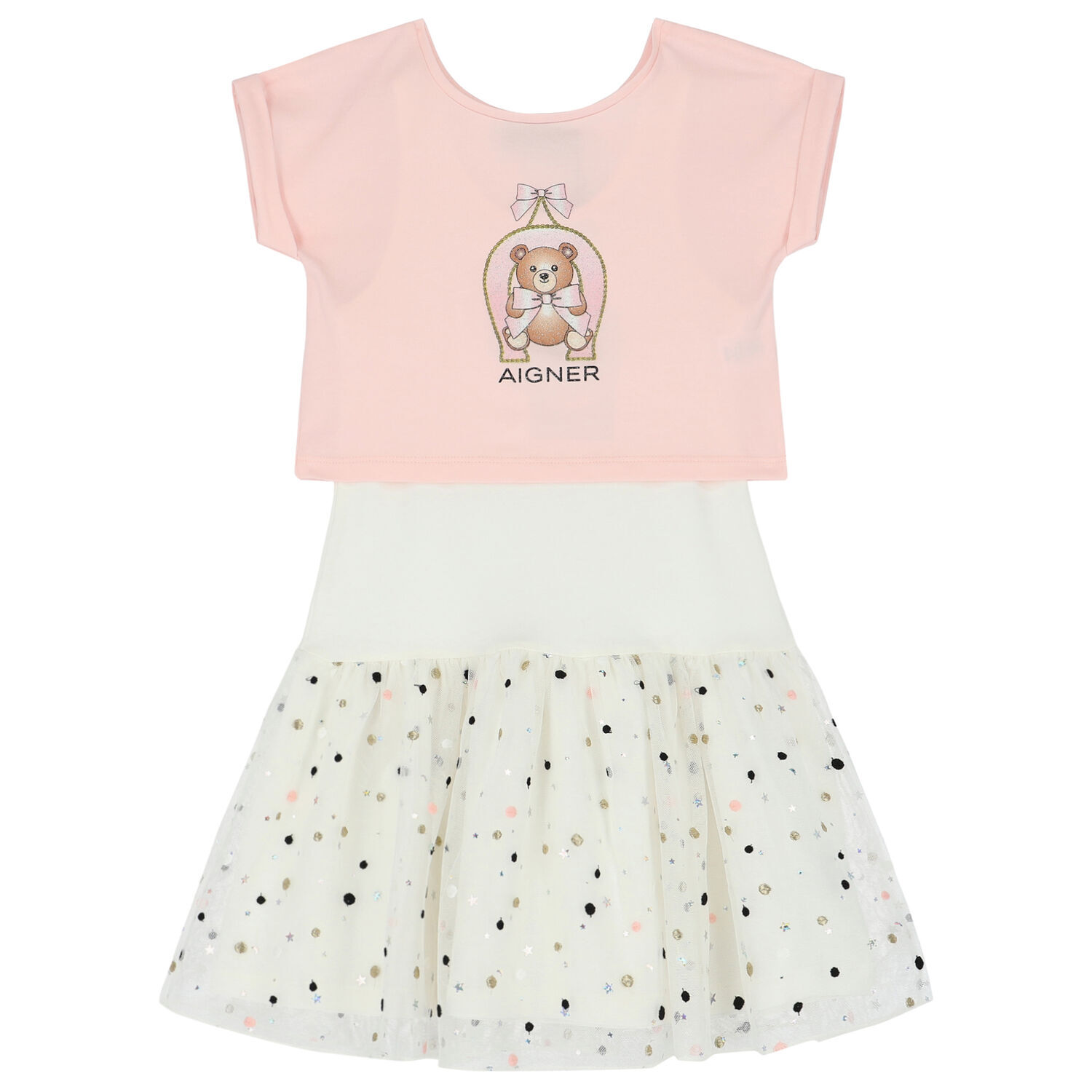 طقم فستان تول باللون الزهري والأبيض, 2, hi-res