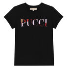 تيشيرت بالشعار باللون الاسود للبنات, 2, hi-res