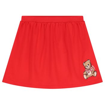 Girls Red Teddy Bear Logo Skirt