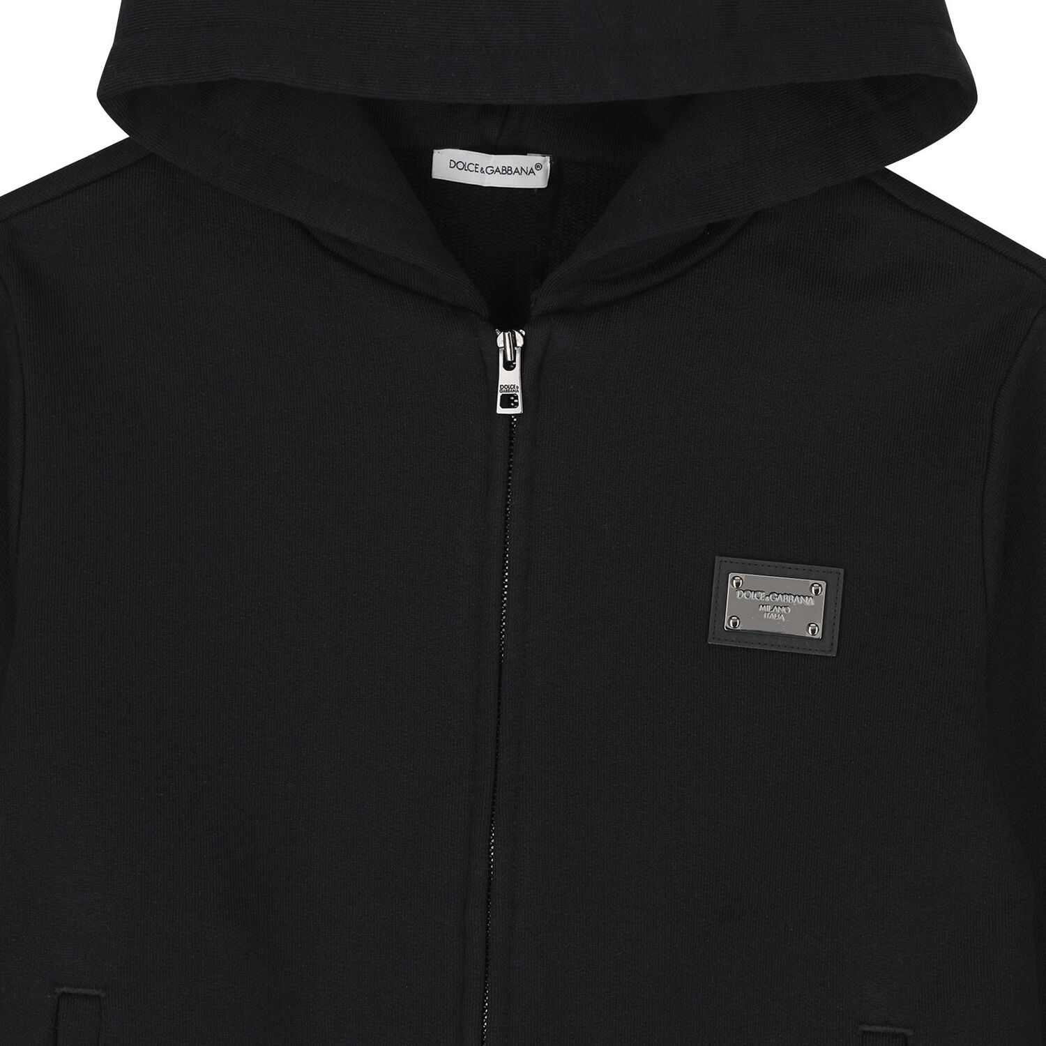 Black Logo Hooded Zip Up Top, 1, hi-res