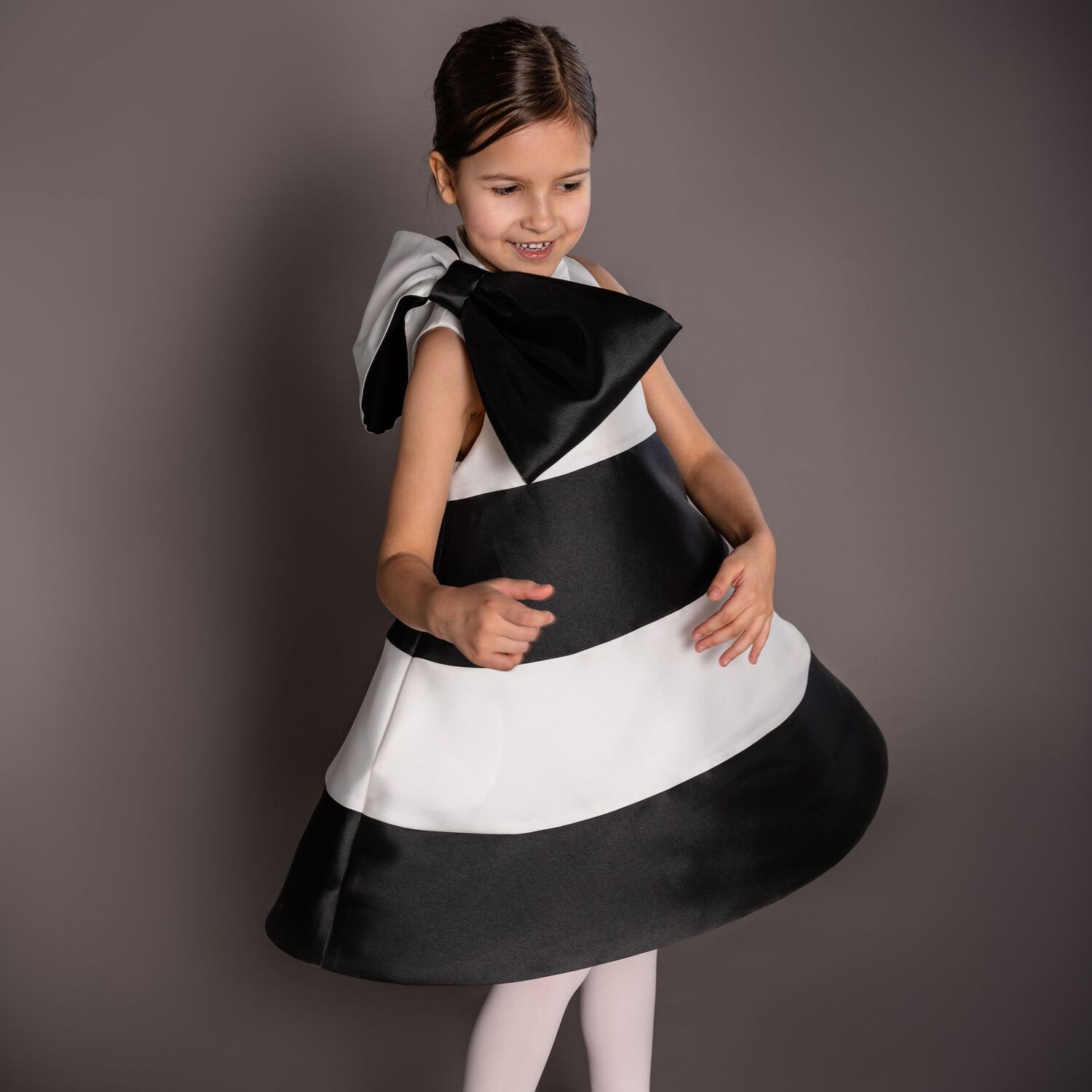 Girls Black & White Bow Dress, 1, hi-res image number null