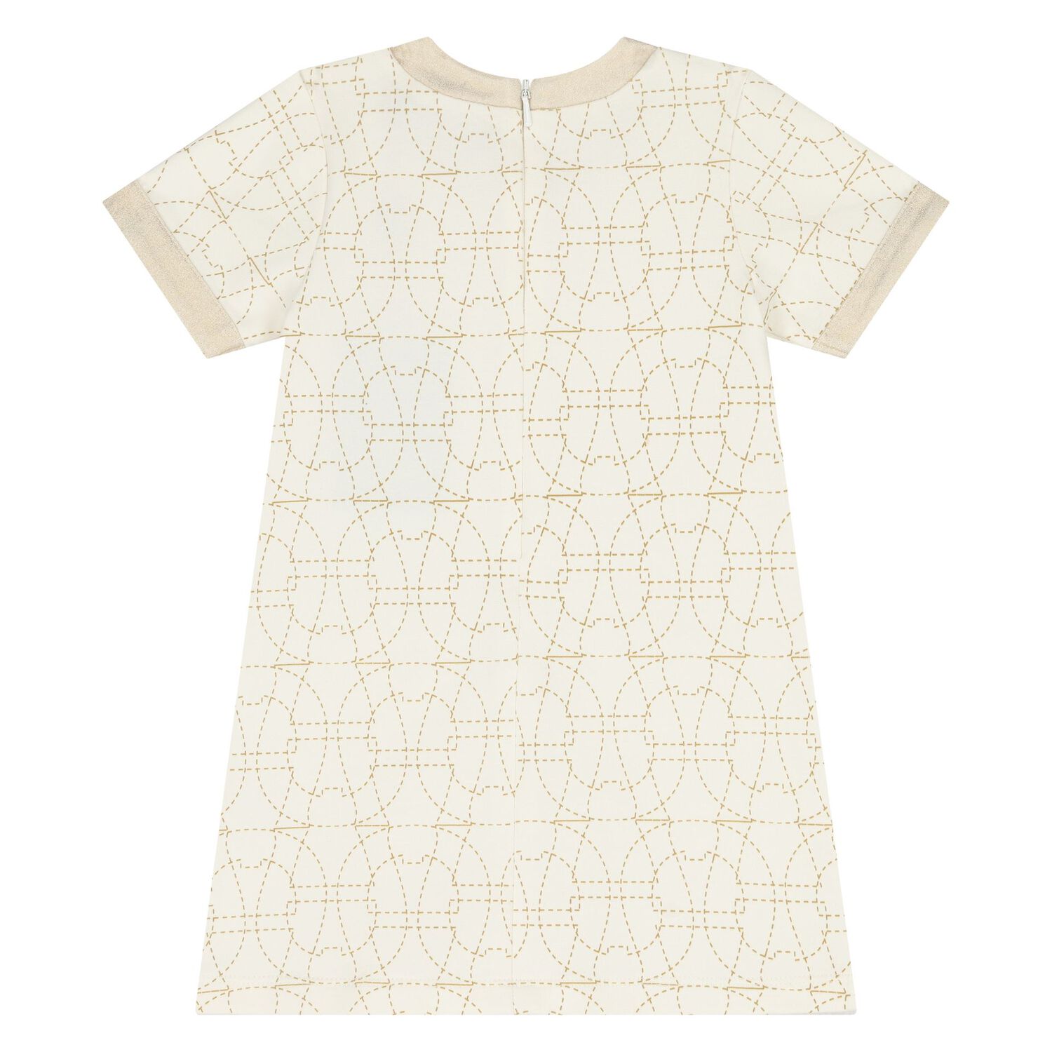 Younger Girls Ivory & Gold Logo Dress, 1, hi-res
