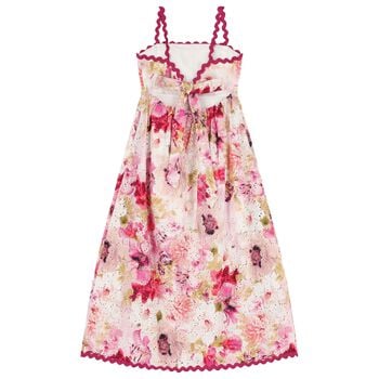 Girls Pink Floral Embroidery Maxi Dress
