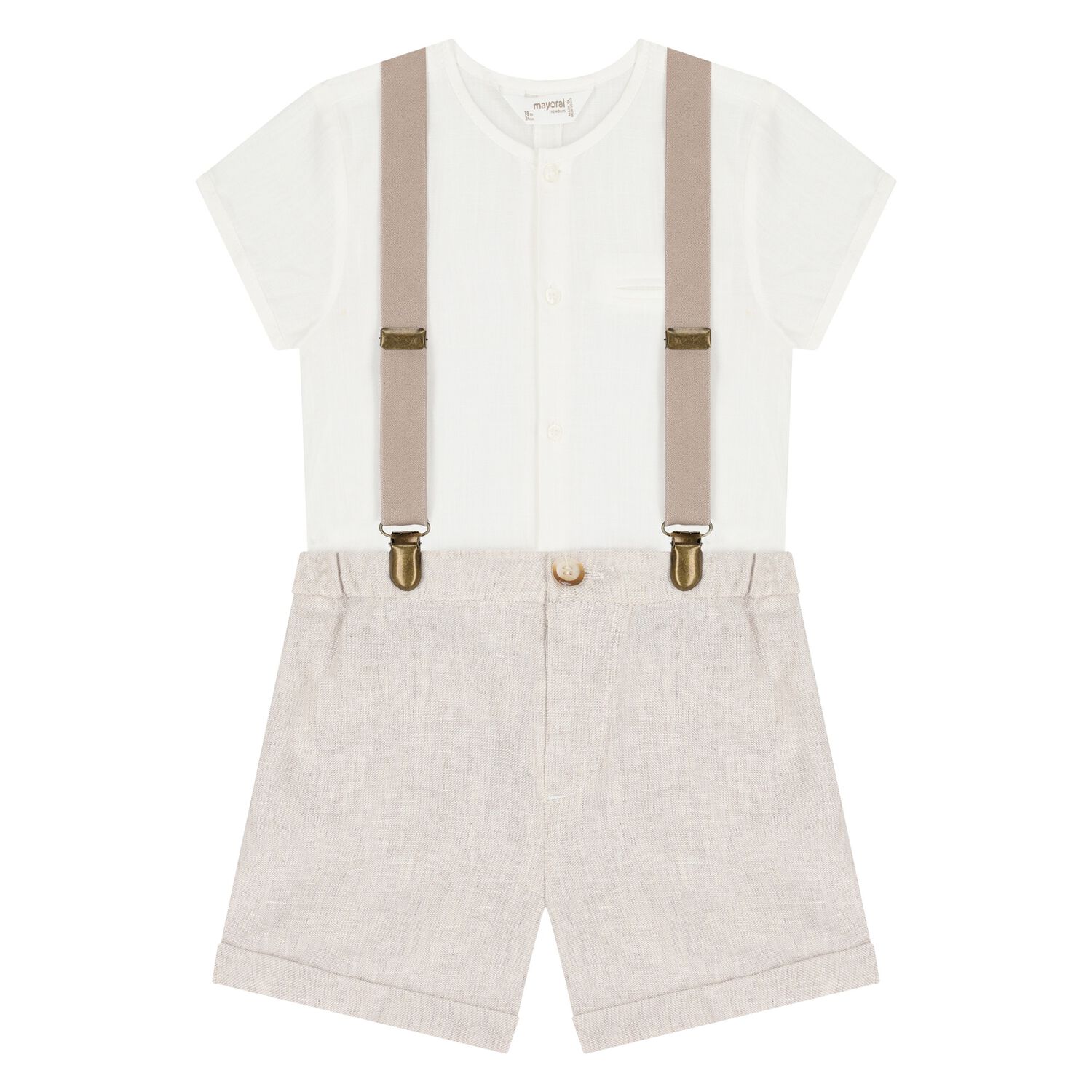 Baby Boys Beige & White Shorts Set, 1, hi-res