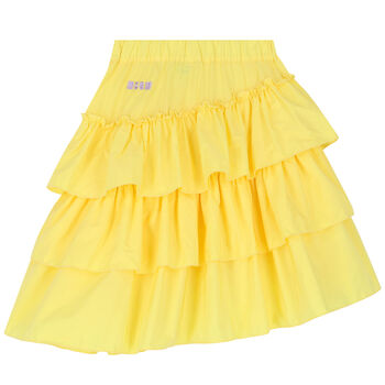 Girls Yellow Ruffled Logo Skirt