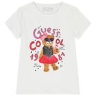 Girls White Teddy Bear Logo T-Shirt, 1, hi-res