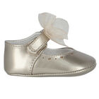 Baby Girls Gold Bow Pre Walker Shoes, 2, hi-res