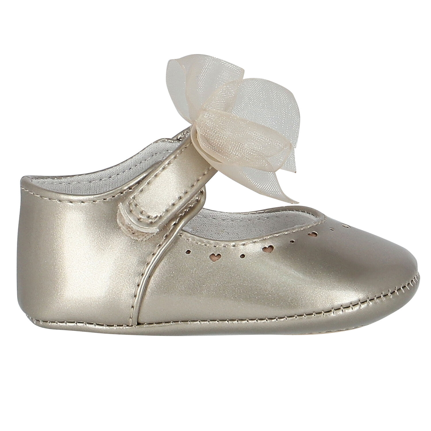 Baby Girls Gold Bow Pre Walker Shoes, 2, hi-res