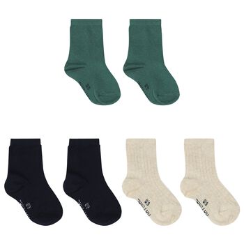 Baby Boys Green, Navy Blue & Ivory Socks (3 Pack)