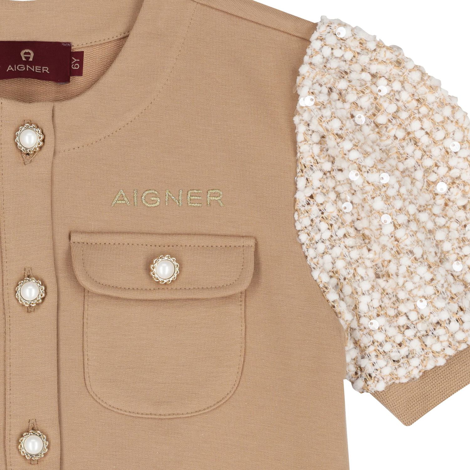 Girls Beige Logo Top, 1, hi-res