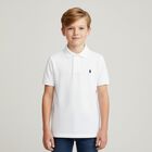 Boys White Slim Fit Logo Polo Shirt, 1, hi-res