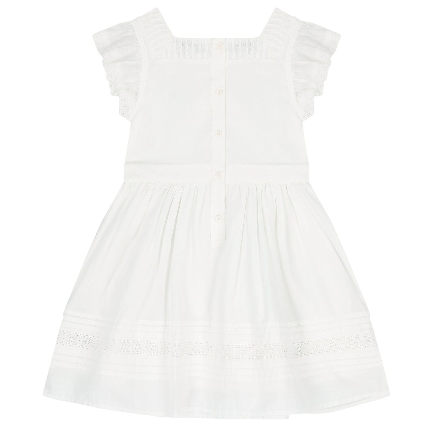 Girls White Logo Broderie Anglaise Dress, 1, hi-res