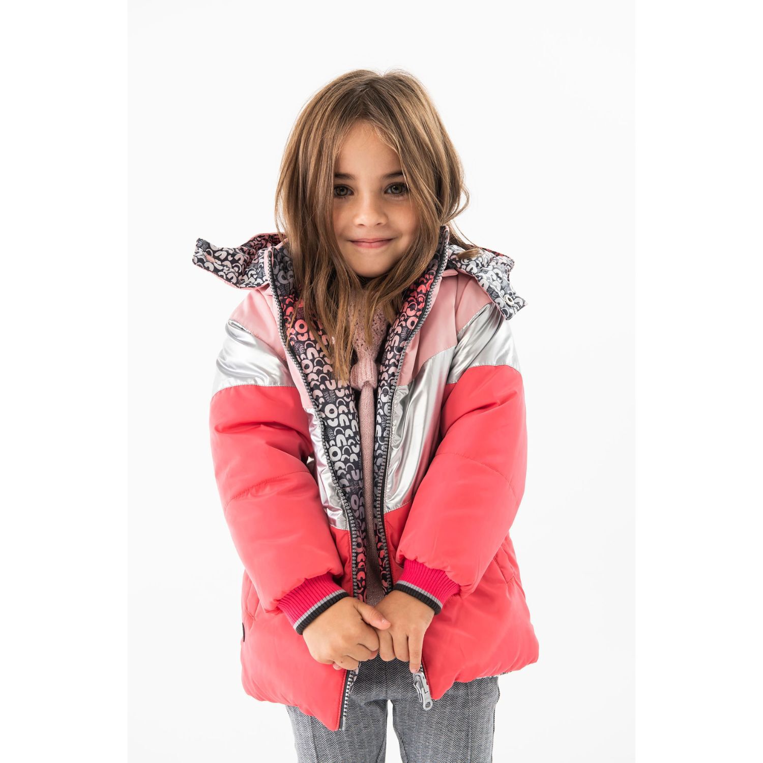 Girls Pink Reversible Hooded Coat, 1, hi-res image number null