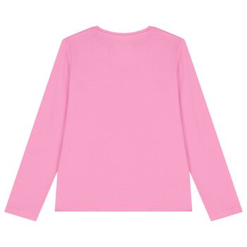 Girls Pink Glittery Logo Long Sleeve Top