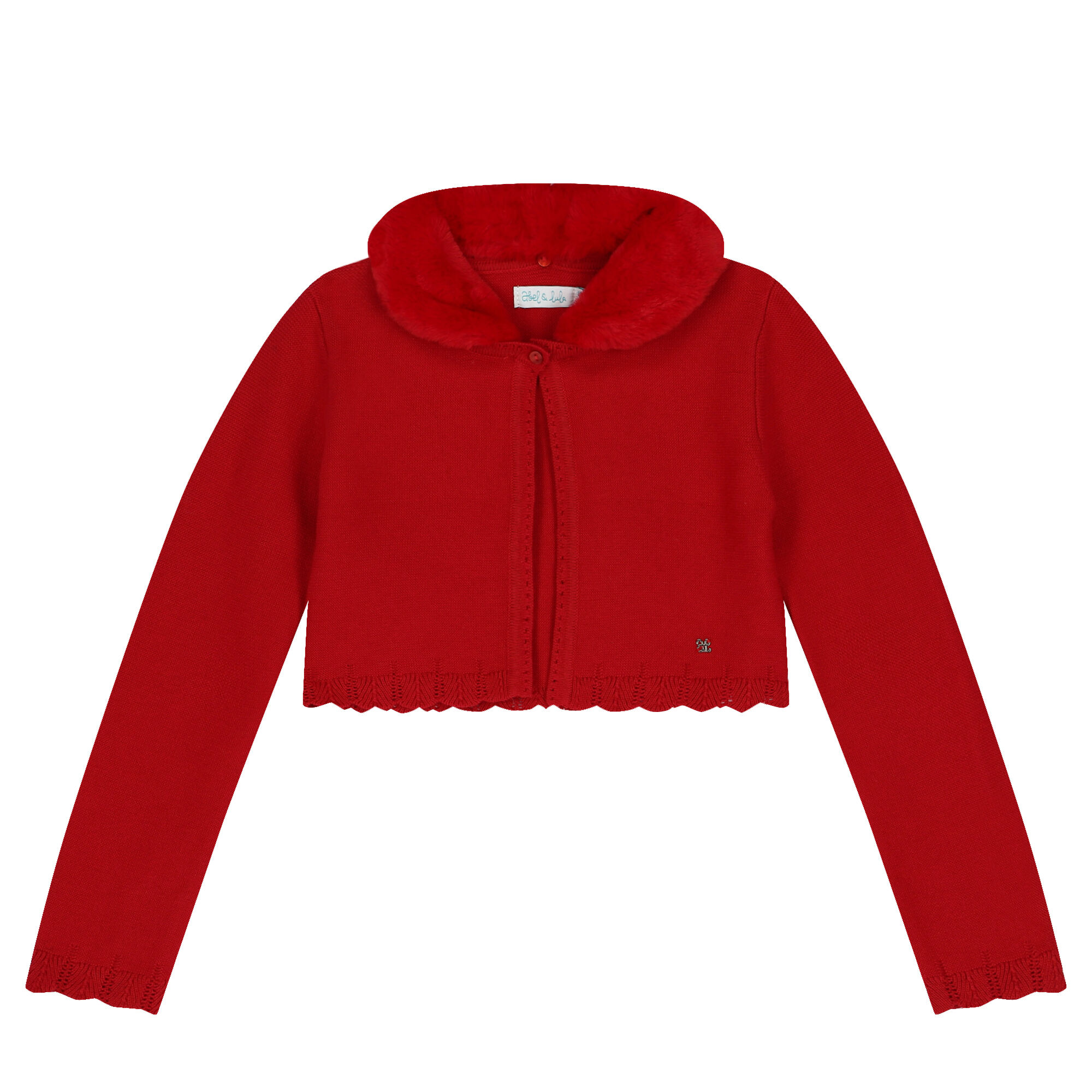 Abel Lula Girls Red Faux Fur Collar Cardigan Junior Couture
