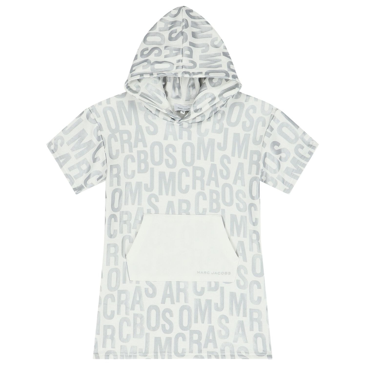 Girls Ivory & Silver Logo Hooded Dress, 1, hi-res image number null