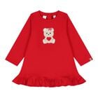 Baby Girls Red Teddy Bear Dress, 1, hi-res