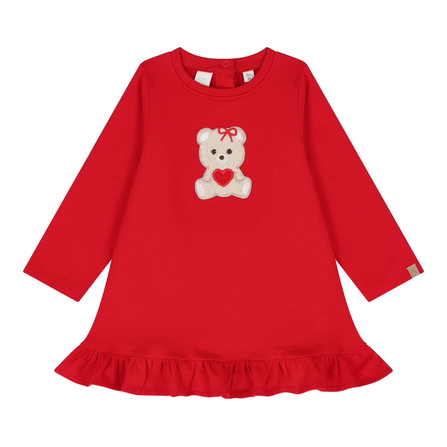 Baby Girls Red Teddy Bear Dress, 1, hi-res