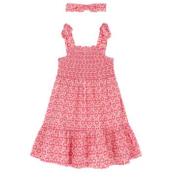 Girls Pink Floral Smocked Dress Set