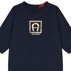 Baby Boys Navy Blue & Gold Logo Babygrow, 2, hi-res