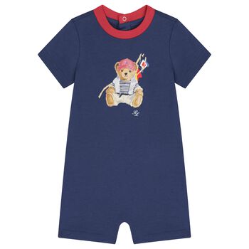 Baby Boys Navy Blue Polo Bear Romper