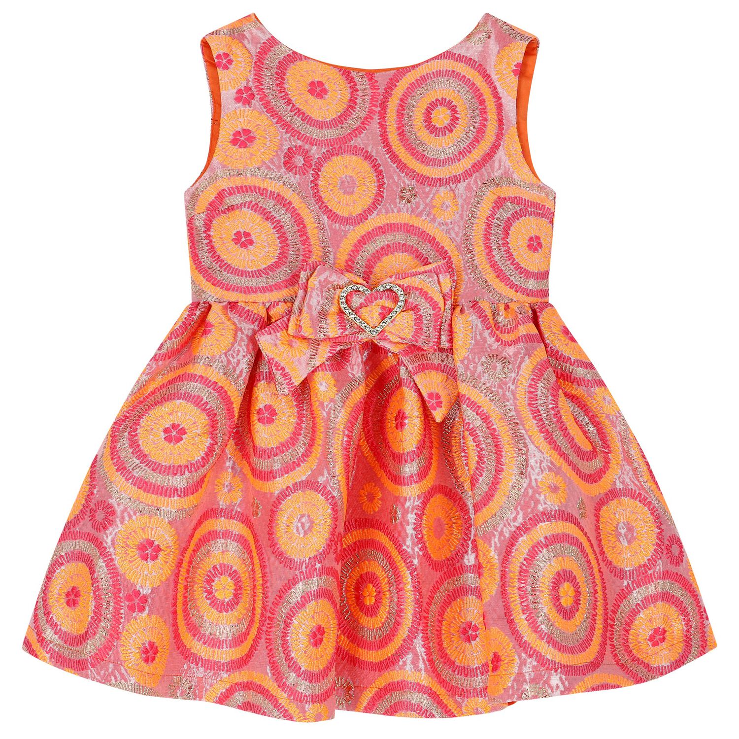Girls Pink & Orange Circle Jacquard Dress, 4, hi-res