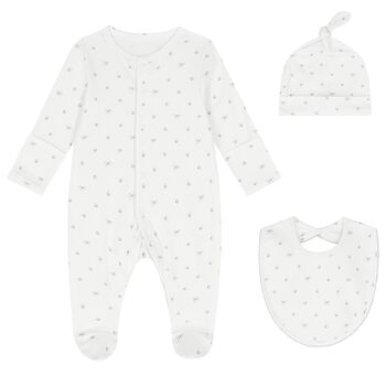 White Silver Bow Babygrow Set