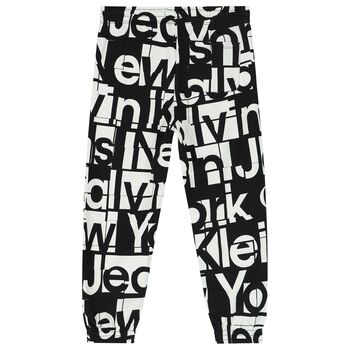 Boys Black & White Logo Joggers